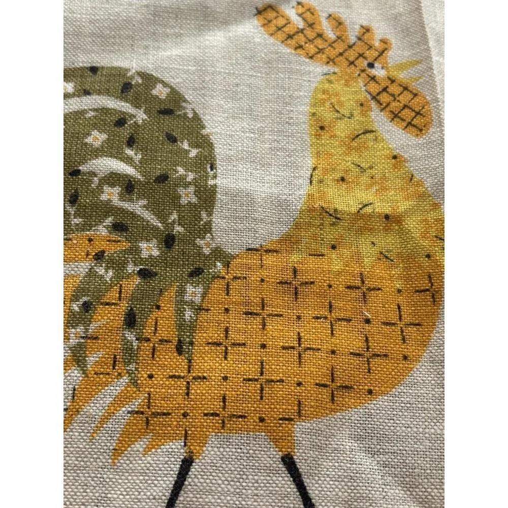 NEW Vintage MCM 60s Linen Tea Kitchen Towels Rooster Chicken PAIR